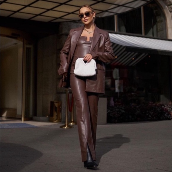 NWT Zara 2 Piece Faux Leather Bodysuit and Pants With Slit Set XL L - Picture 8 of 11